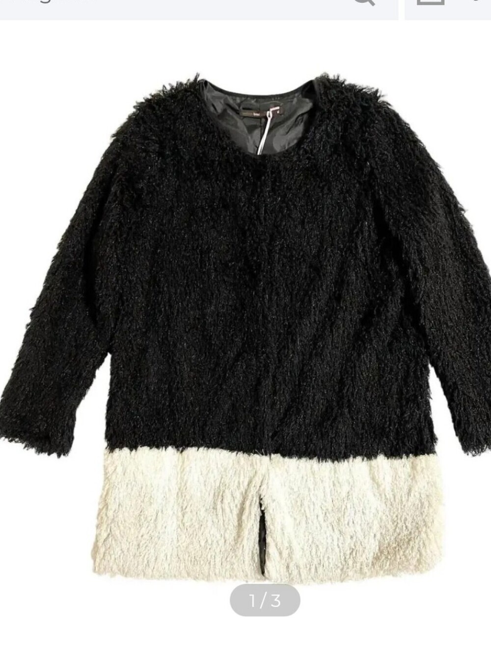 hazel Black and Cream Two-Tone Faux Fur Coat